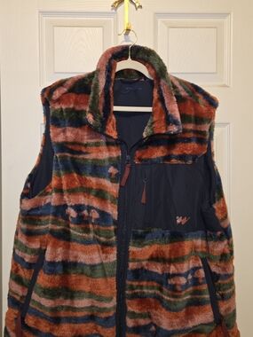 Without Walls Multicolor Striped Faux-Fur Vest - Rust, Green, Navy